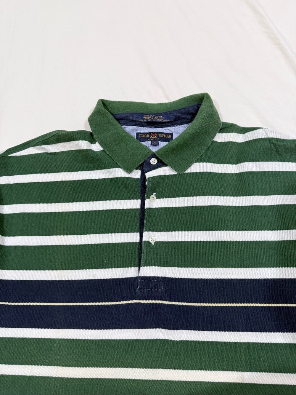 Tommy Hilfiger Green, Navy & White Striped Men’s Polo - Picture 7 of 9